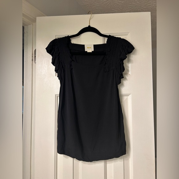 Maeve Anthropologie Black Top with Ruffle Sleeves - Picture 4 of 8